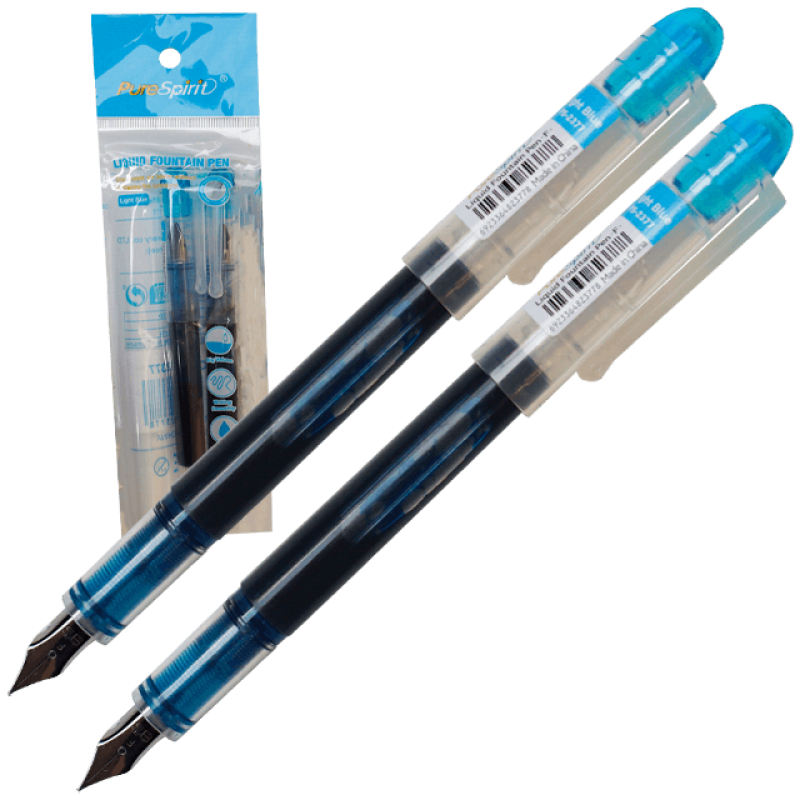 Set 2 stilouri de unica folosinta cu penita M, cerneala albastru deschis si corp transparent, 13.5 CM